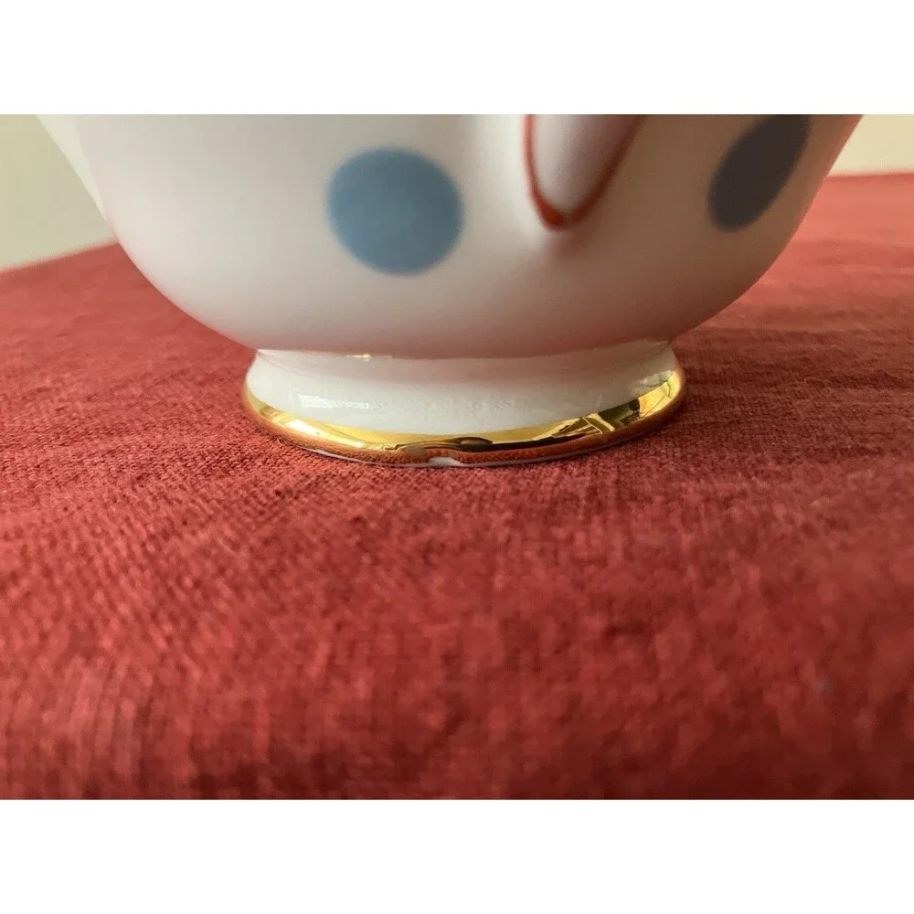 Vintage 1960s Royal Vale Bone China Blue & White Polka Dot Creamer Gold Trim